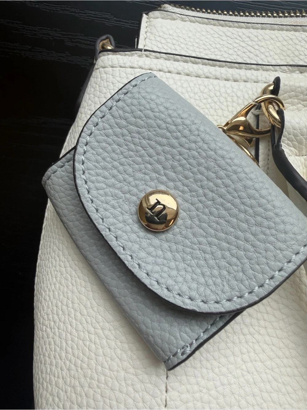 Nanette Lepore Cream Leather Double Zip Satchel with Gold Hardware